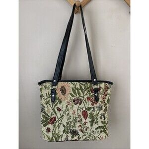 Urban Outfitters Floral Tapestry Bag Faux Leather Strap Zipper + Wallet